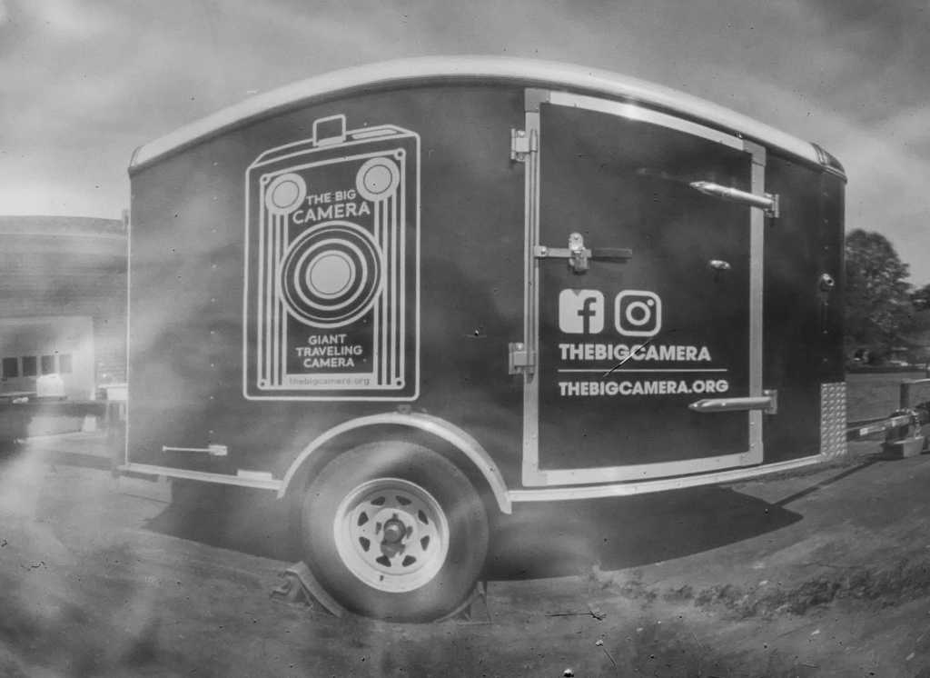 A mobile trailer that is converted into a large camera obscurer